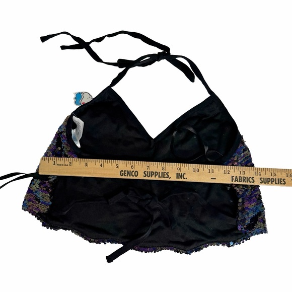 iHeartRaves Small Sequin Halter Crop Top Open Back Scalloped Rave EDM Concert - Picture 9 of 12